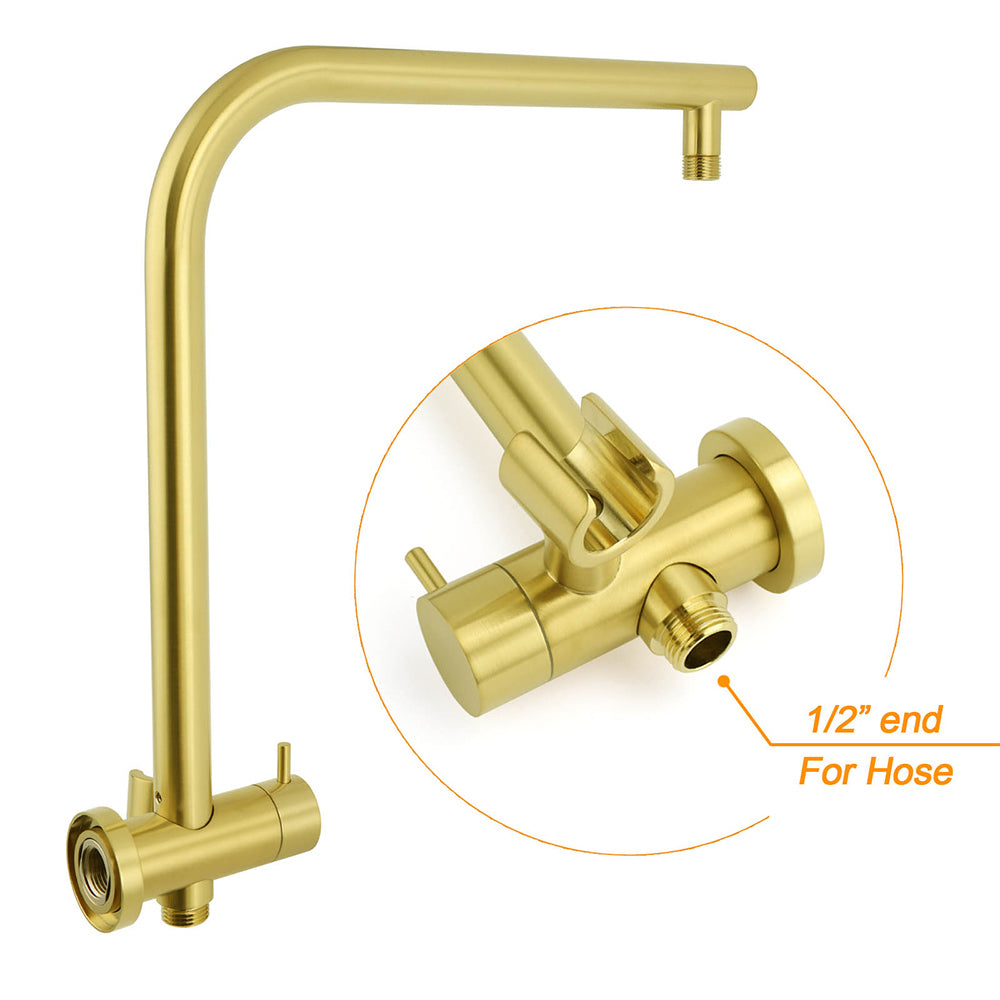 Shower Heads & Screens: Brushed Gold Round Large 12" Rain Shower Head Stainless Steel Spray Handheld Wall Small Face Mixer Set