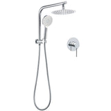 Shower Heads & Screens: WELS Twin Shower 8" Round Chrome Head 3 Mode Handheld Rose Gooseneck Arm Mixer Set