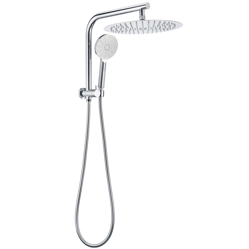 Shower Heads & Screens: Chrome 2in1 Round Shower Head Set 12" Rainfall & 3 Mode Handheld Gooseneck Arm
