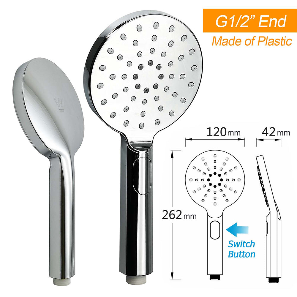 Shower Heads & Screens: Chrome 2in1 Round Shower Head Set 12" Rainfall & 3 Mode Handheld Gooseneck Arm