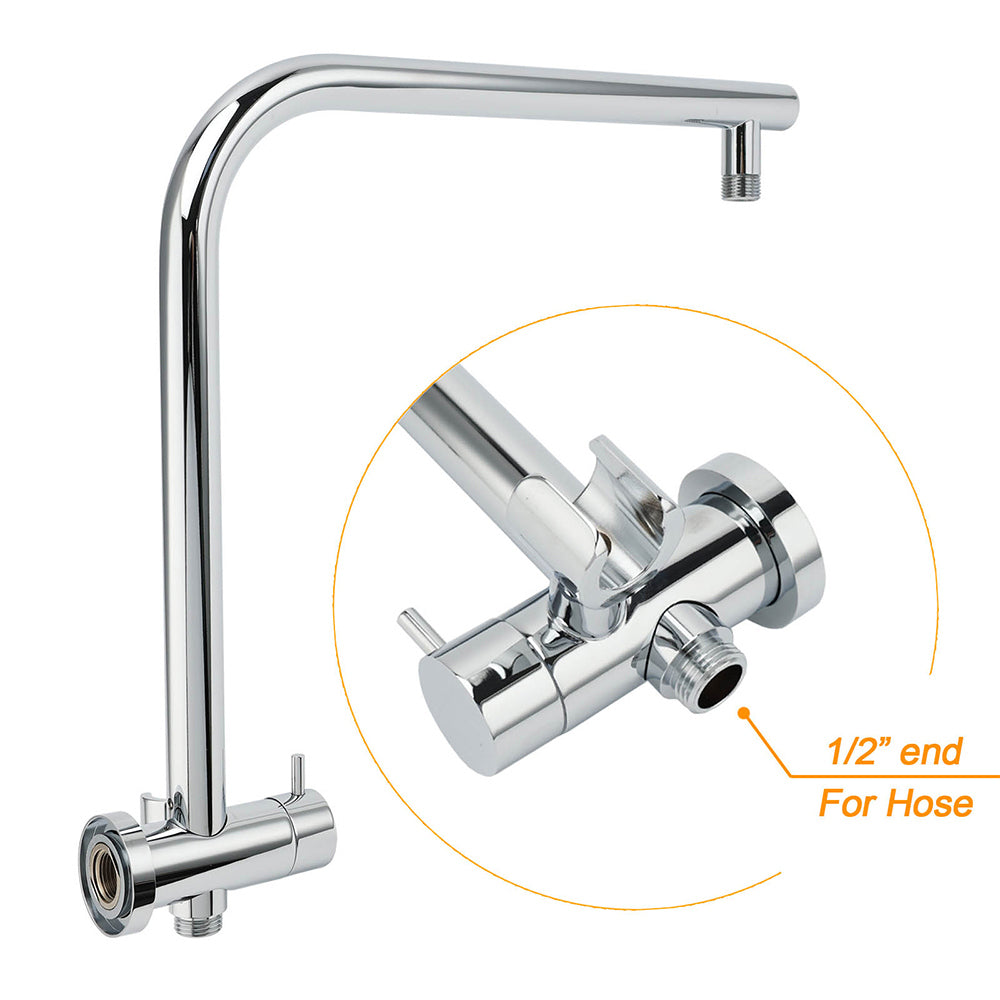 Shower Heads & Screens: WELS Chrome Double Round Shower Head Set 12" Rainfall & 3 Mode Handheld Gooseneck Arm Mixer