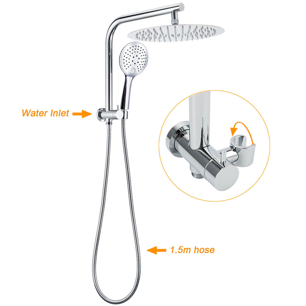 Shower Heads & Screens: WELS 2in1 Round 12" Shower Head 3 Mode Handheld Gooseneck Arm Diverter Set Drill Free + Taps