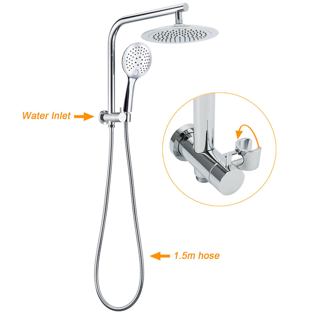 WELS Round 9" Twin Shower Head 3 Mode Handheld Gooseneck Wall Arm 2 in 1 Combo Taps Set