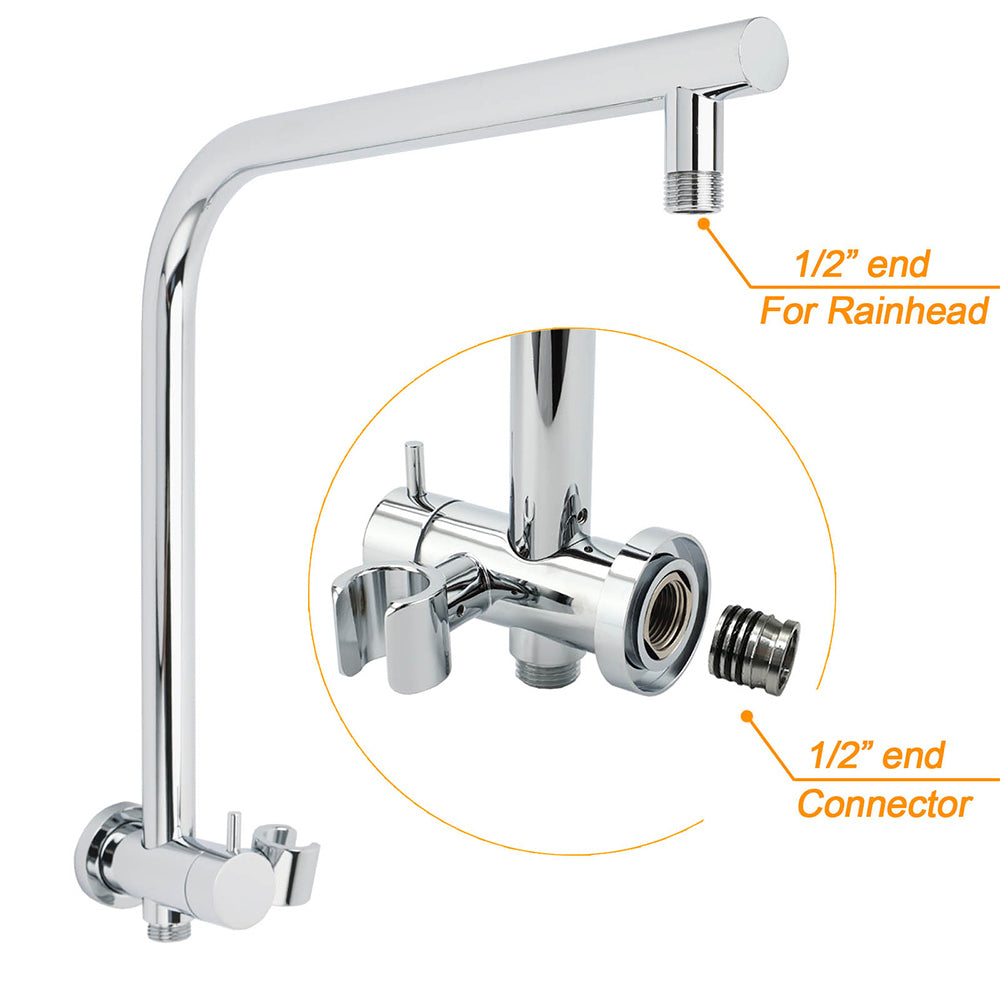 WELS Round 9" Twin Shower Head 3 Mode Handheld Gooseneck Wall Arm 2 in 1 Combo Taps Set