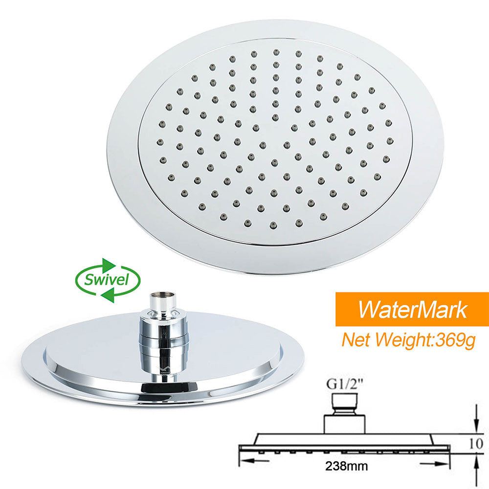 WELS Round 9" Twin Shower Head 3 Mode Handheld Gooseneck Wall Arm 2 in 1 Combo Taps Set