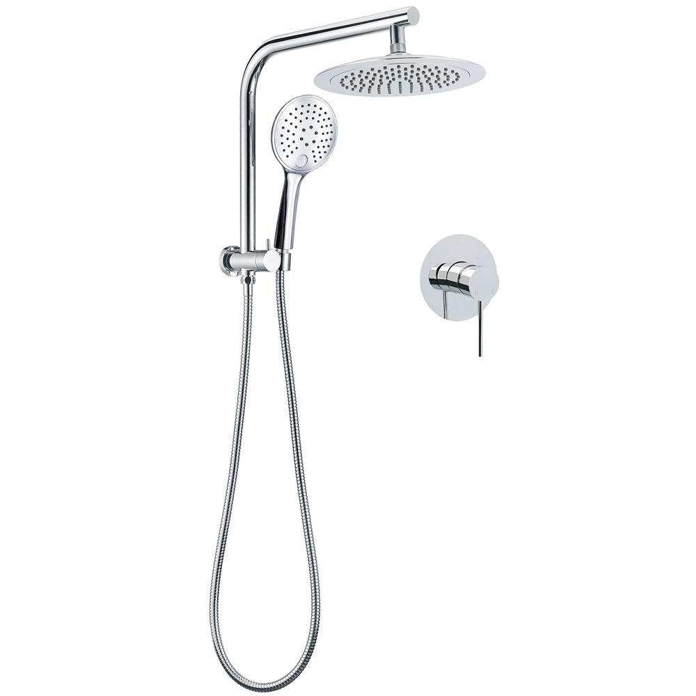 Shower Heads & Screens: WELS Round 9" Twin Shower Head 3 Mode Handheld Gooseneck Wall Arm 2 in 1 Combo Mixer Set