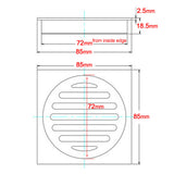 Shower Heads & Screens: Matt Black Stainless Steel 85x85mm Small Square Shower Grate Floor Drain 72mm Outlet