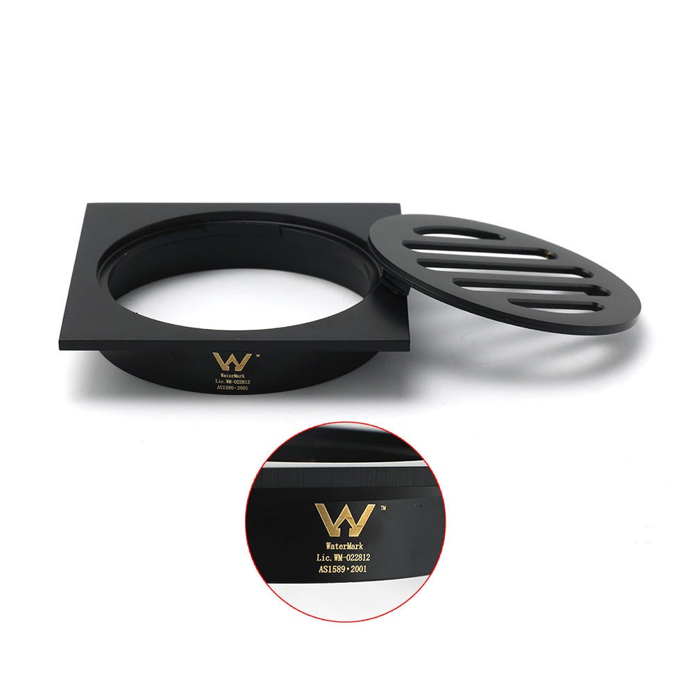 Shower Heads & Screens: Matt Black Stainless Steel 85x85mm Small Square Shower Grate Floor Drain 72mm Outlet