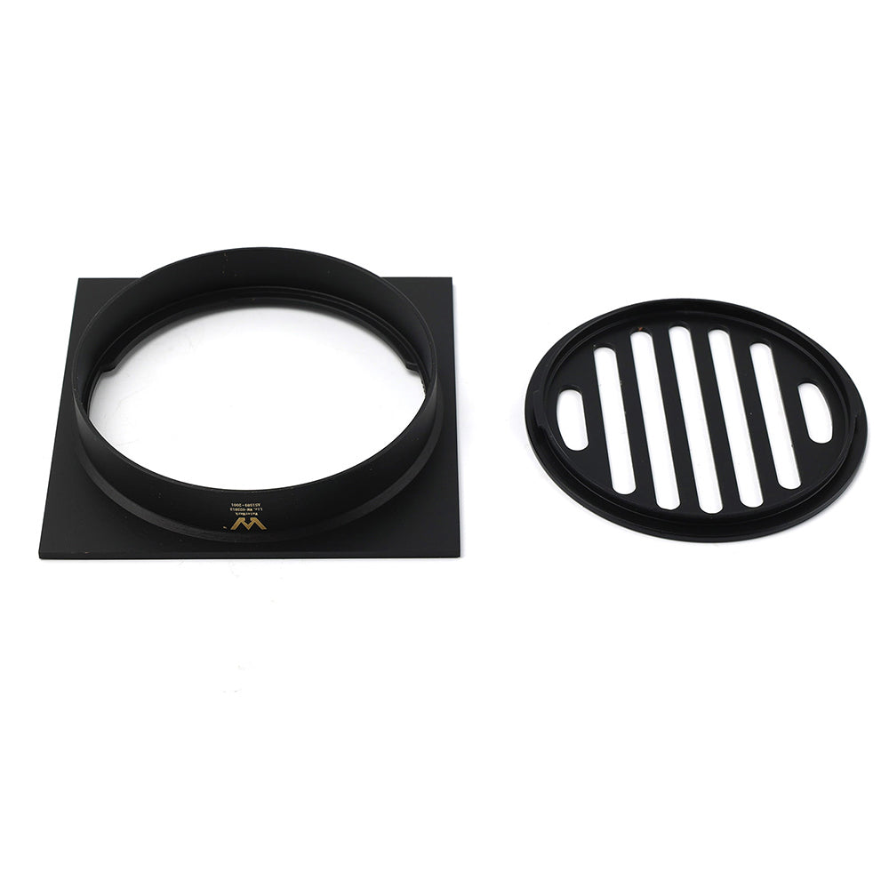 Black Bathroom 110mm Small Square Shower Grate Floor Drain 95mm Outlet Watermark