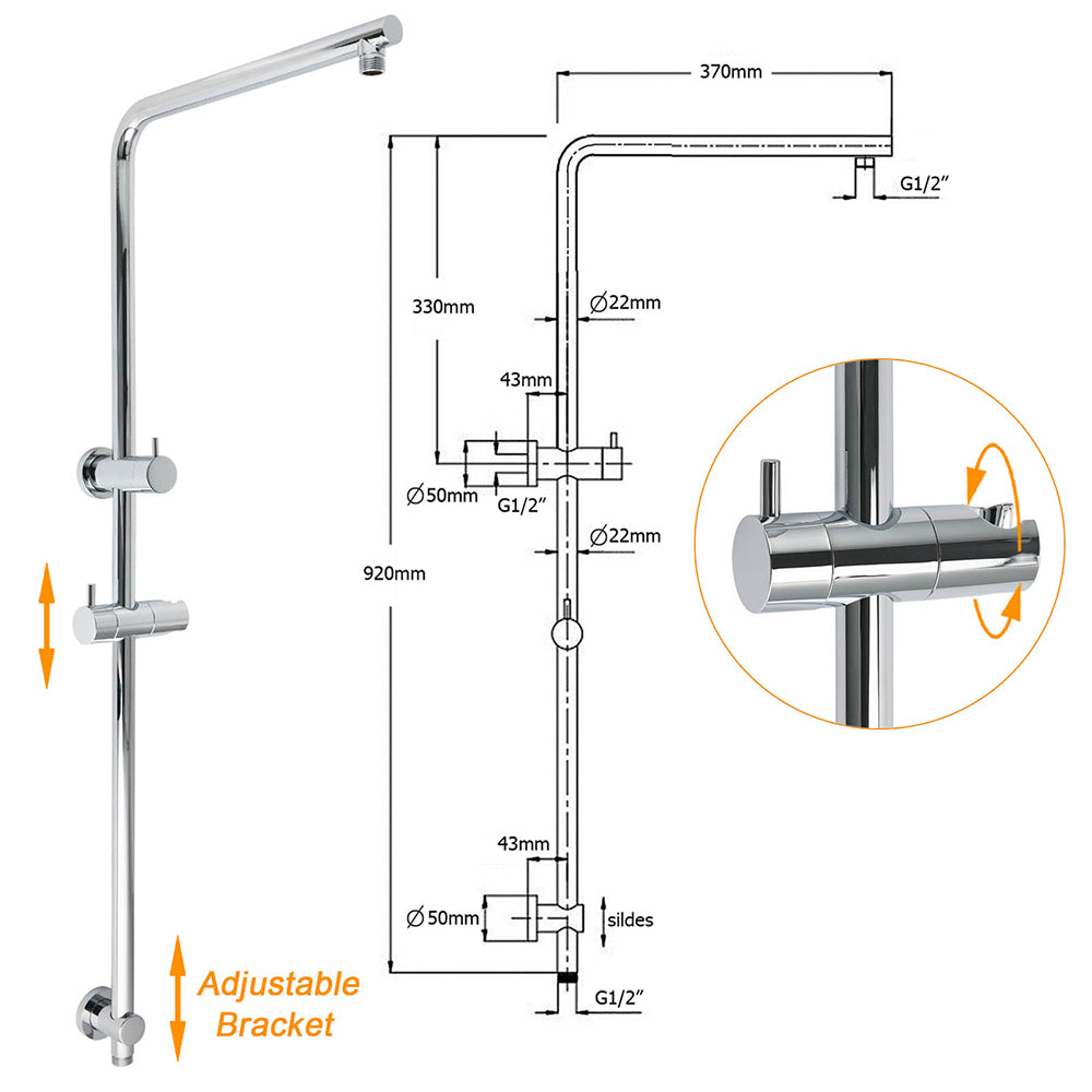 Chrome Round 8" Rainfall Shower Head 3 Modes Handheld Rose Silde Rail Twin Set Mixer