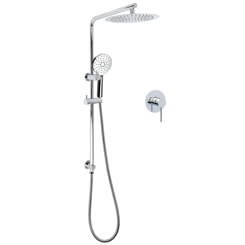 Shower Heads & Screens: WELS Twin Shower Set 10" Rainfall Head 3 Modes Handheld Rose Silde Rail Chrome Round Mixer
