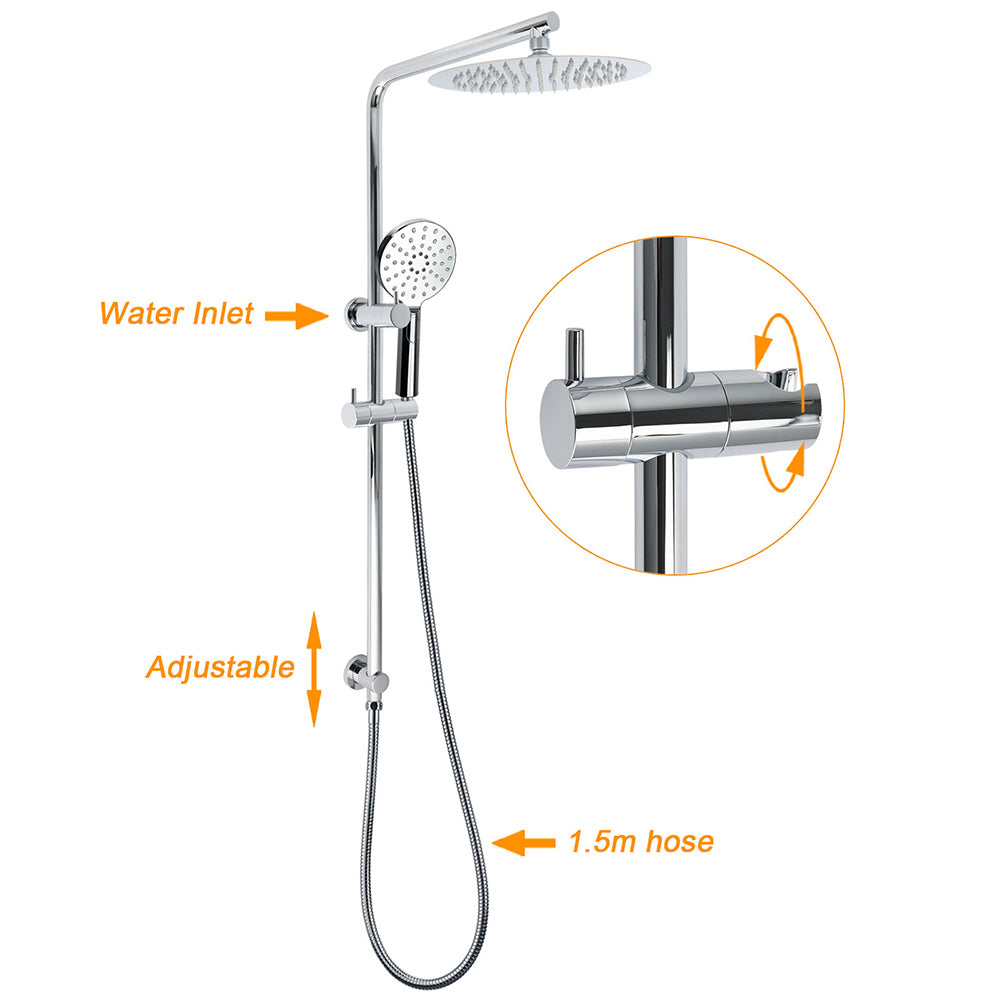 Shower Heads & Screens: WELS Twin Shower Set 10" Rainfall Head 3 Modes Handheld Rose Silde Rail Chrome Round Mixer