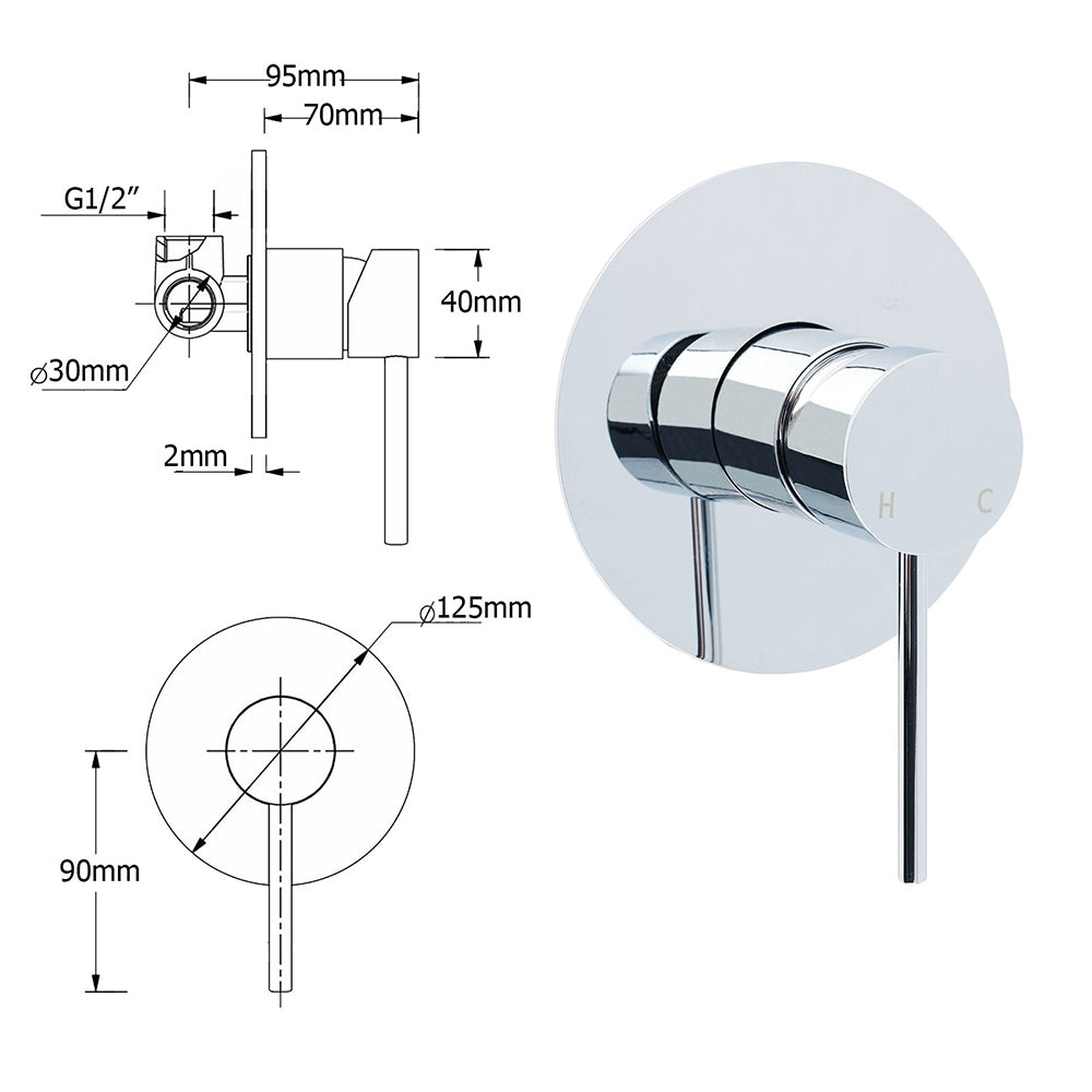 WELS Chrome 10" Rain Shower Head Round Handheld Sliding Rail Diverter Arm Twin Set Mixer
