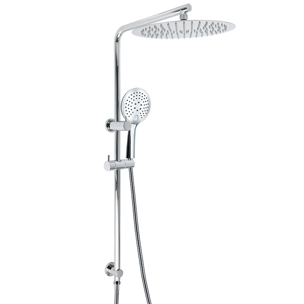 Shower Heads & Screens: WELS Double Round Shower Head Handheld Sliding Rail Arm Chrome 12" Rainfall Set