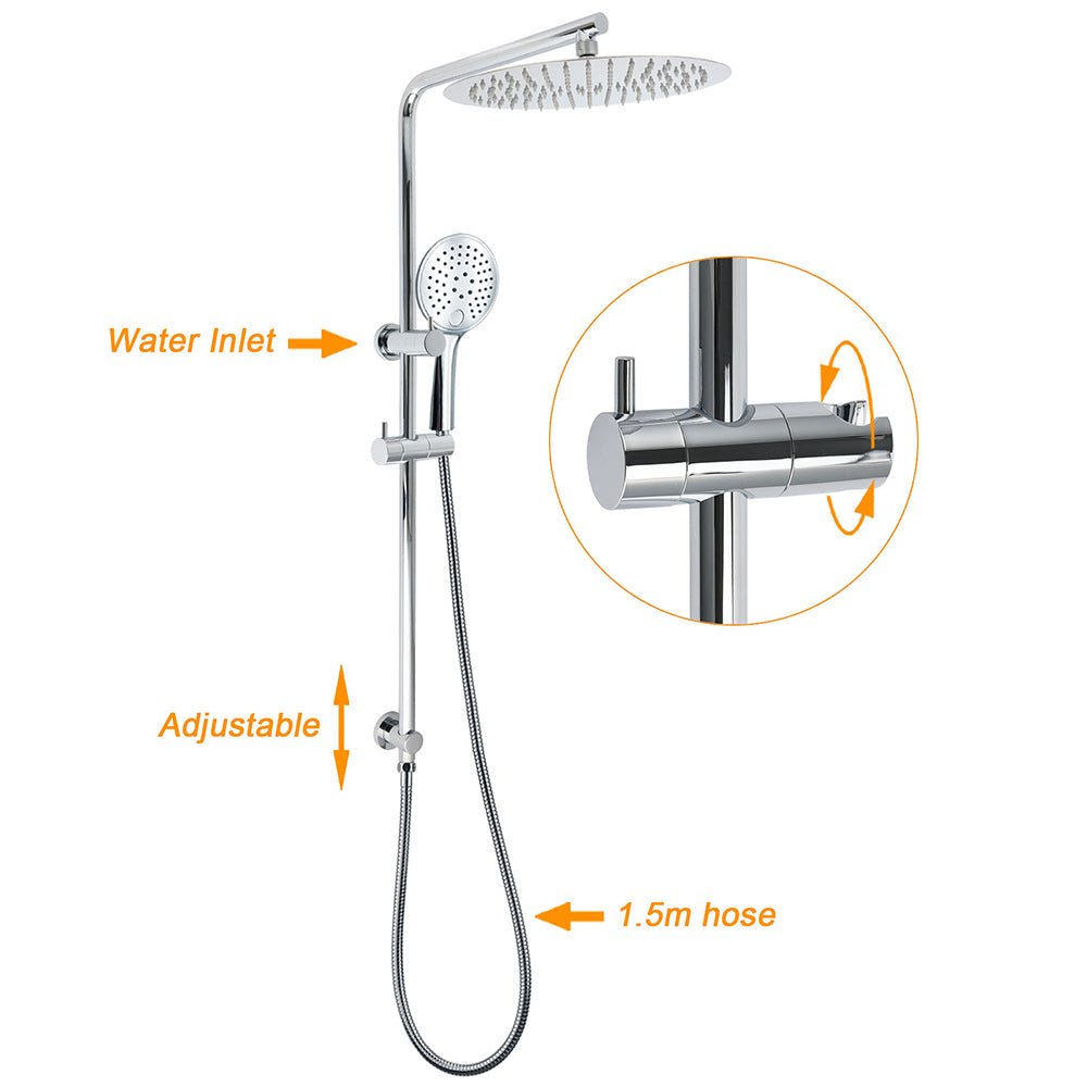 Shower Heads & Screens: WELS Double Round Shower Head Handheld Sliding Rail Arm Chrome 12" Rainfall Set