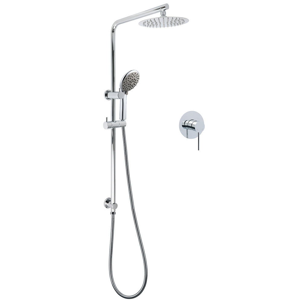 Shower Heads & Screens: WELS Chrome Dual 8" Slim Rain Shower 5 Modes Rose Mixer Valve Sliding Rail Set + Mixer