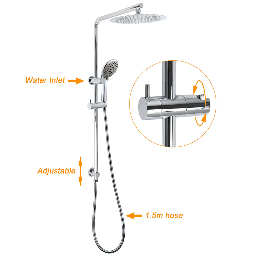 WELS Chrome Dual 10" Slim Rain Shower 5 Modes Handset Turning Mixer Valve Sliding Rail