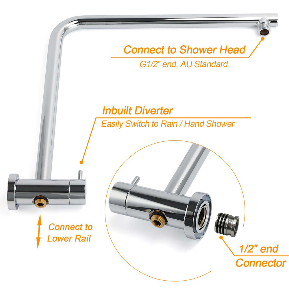 WELS Chrome Dual 10" Slim Rain Shower 5 Modes Handset Turning Mixer Valve Sliding Rail