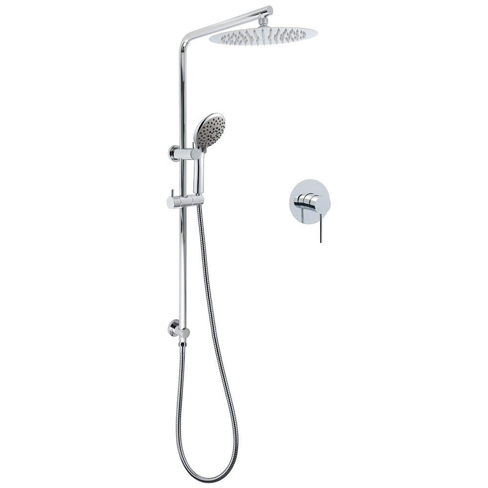 Shower Heads & Screens: WELS Chrome Dual 10" Slim Rain Shower 5 Modes Handset Mixer Valve Sliding Rail + Twin Taps