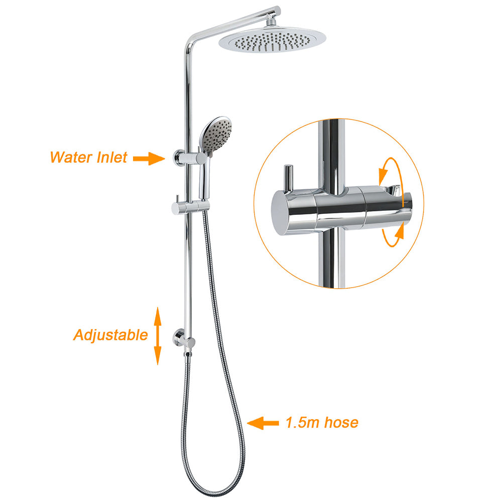 WELS Chrome Round 9" Rain Shower Head 5 Modes Massage Handheld Sliding Rail Set Mixer
