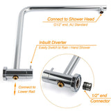 Shower Heads & Screens: 12" Rainfall + Brass Handheld Twin Shower Heads Rail Diverter Arm Round Set
