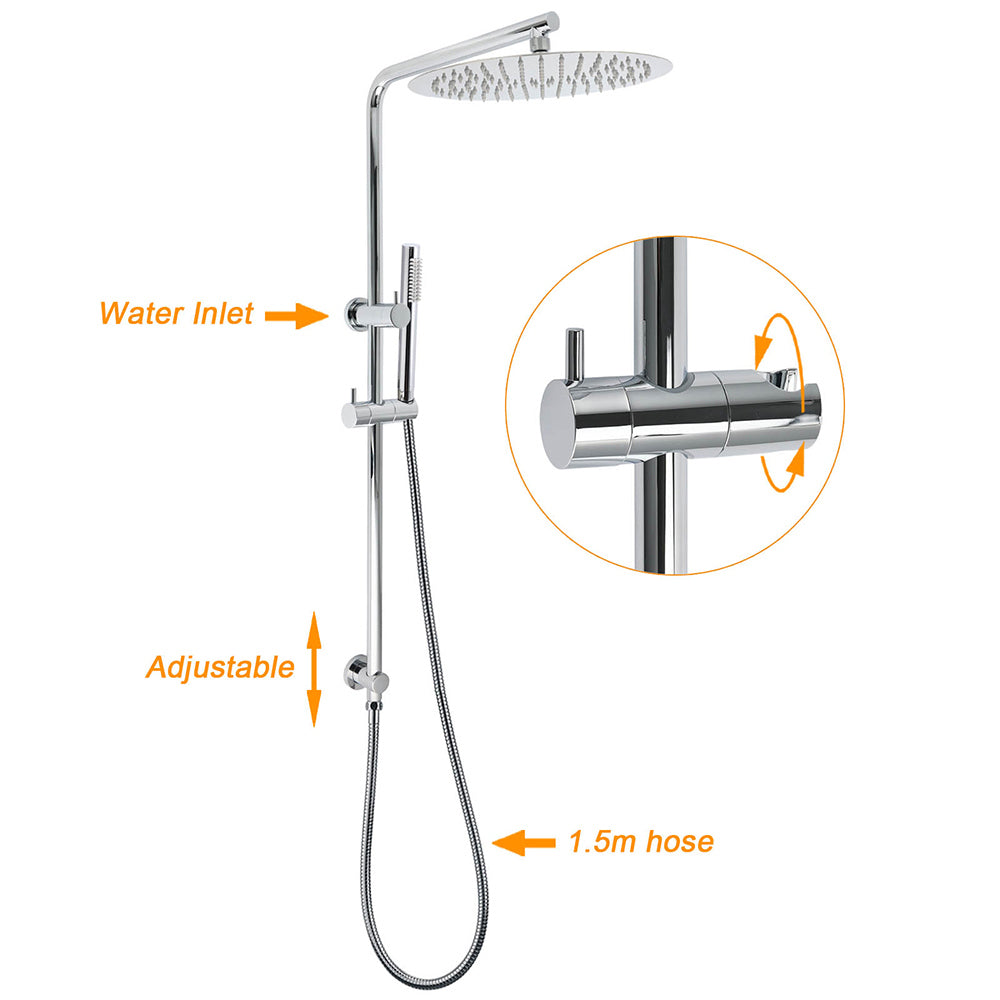 Shower Heads & Screens: WELS 12" Rainfall + Brass Handheld Twin Shower Heads Rail Diverter Arm Round Mixer Set