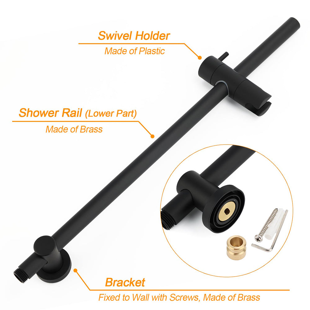 Shower Heads & Screens: Matt Black 10" Shower Rain Head Handheld Silde Wall Arm Rail Dual Bath Set
