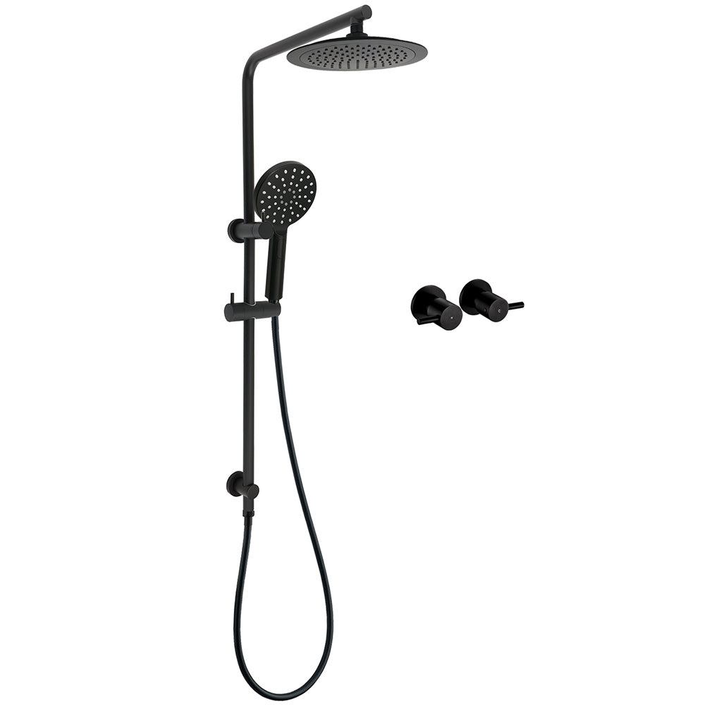 Shower Heads & Screens: WELS Matt Black 2in1 Round 9" Rainfall Shower Head & 3 Modes Handheld Silde Rail Taps Set
