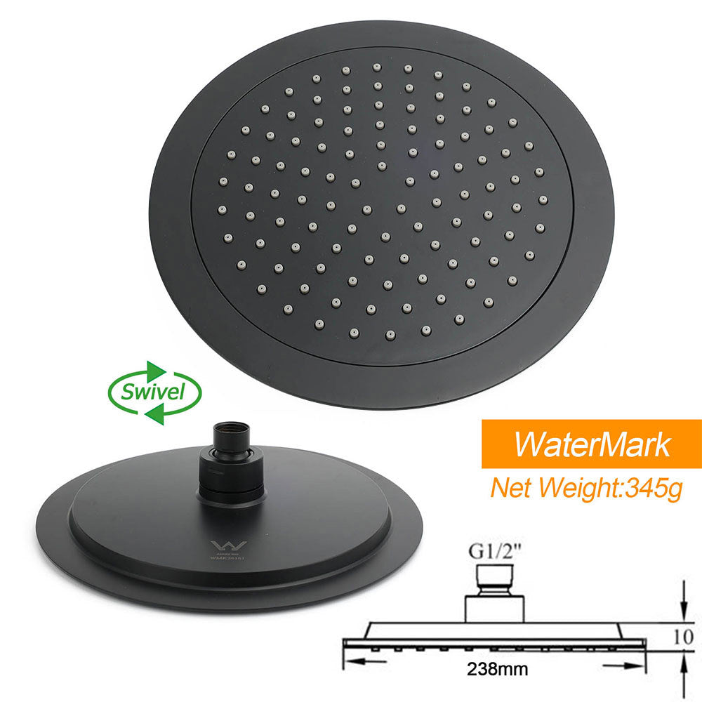 Shower Heads & Screens: WELS Matt Black 2in1 Round 9" Rainfall Shower Head & 3 Modes Handheld Silde Rail Taps Set