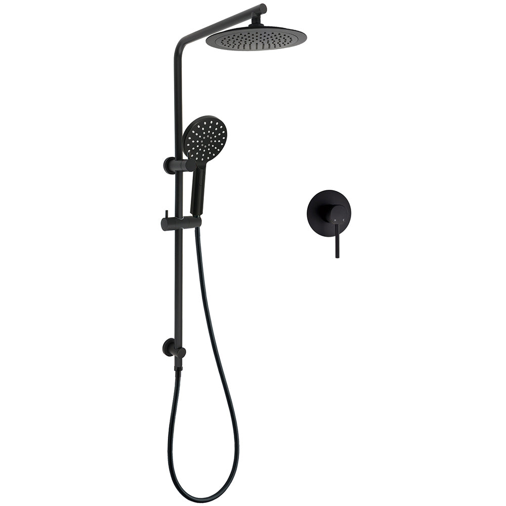 Shower Heads & Screens: WELS Matt Black 2in1 Round 9" Rainfall Shower Head & 3 Modes Handheld Silde Rail Mixer Set