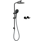 Shower Heads & Screens: Matt Black Round 8" Shower Head Sliding Rail Arm 3 Modes Handheld Arm Dual Set + Taps