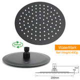 Shower Heads & Screens: Matt Black Round 8" Shower Head Sliding Rail Arm 3 Modes Handheld Arm Dual Set + Taps