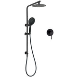 Shower Heads & Screens: Matt Black Round 8" Shower Head Sliding Rail Arm 3 Modes Handheld Arm Dual Combo + Mixer