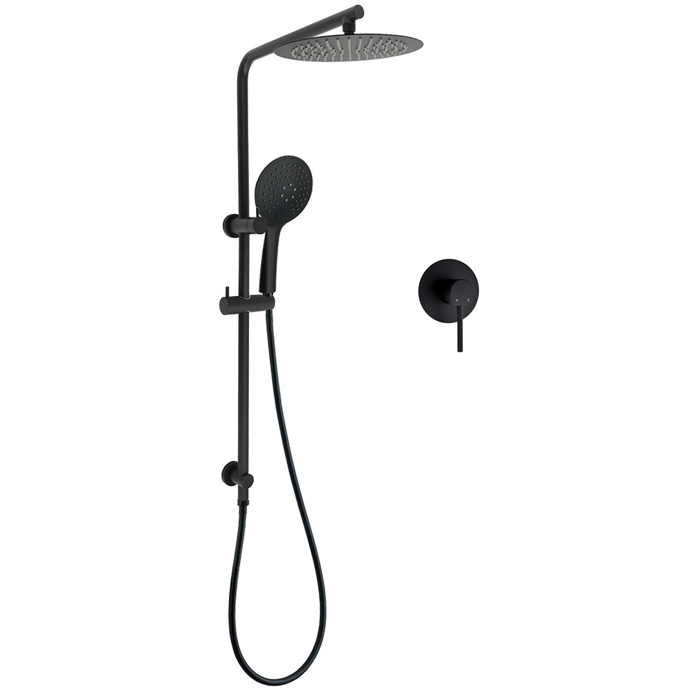 Shower Heads & Screens: Matt Black Twin 10 Inch Shower Head 3 Modes Handheld 2in1 Wall Rail Arm Round Mixer
