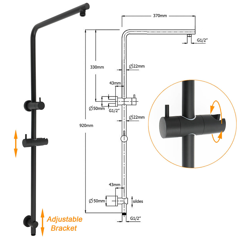 Shower Heads & Screens: Matt Black Twin 10 Inch Shower Head 3 Modes Handheld 2in1 Wall Rail Arm Round Mixer