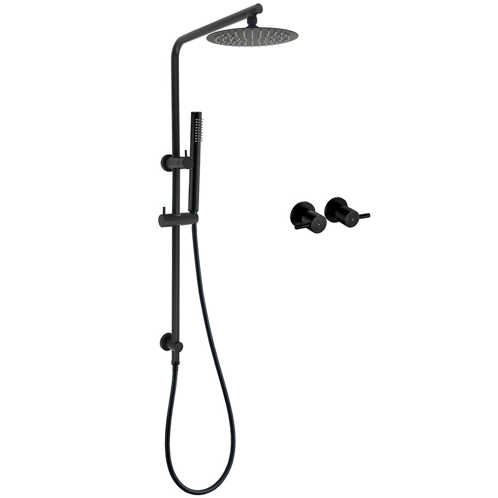 Shower Heads & Screens: Matt Black Round 8" Rain Shower Head 3 Mode Handheld 2 in 1 Wall Arm Taps Set
