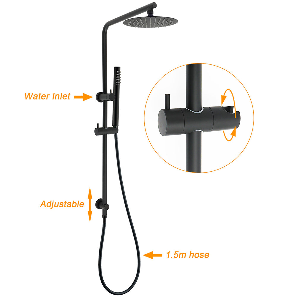 Shower Heads & Screens: Matt Black Round 8" Rain Shower Head 3 Mode Handheld 2 in 1 Wall Arm Taps Set