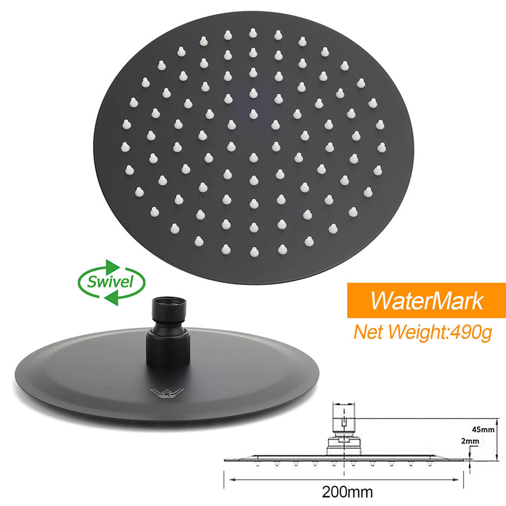 Shower Heads & Screens: Matt Black Round 8" Rain Shower Head 3 Mode Handheld 2 in 1 Wall Arm Taps Set