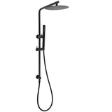 Shower Heads & Screens: Matt Black Round 250mm Rain Shower Head Brass Handheld Slide Rail Riser Arm Set