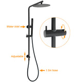 Shower Heads & Screens: Matt Black Round 250mm Rain Shower Head Brass Handheld Slide Rail Riser Arm Set