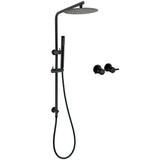 Shower Heads & Screens: Matt Black Round 10" Rain Shower Head Brass Handheld Slide Rail Riser Arm Twin Taps Set