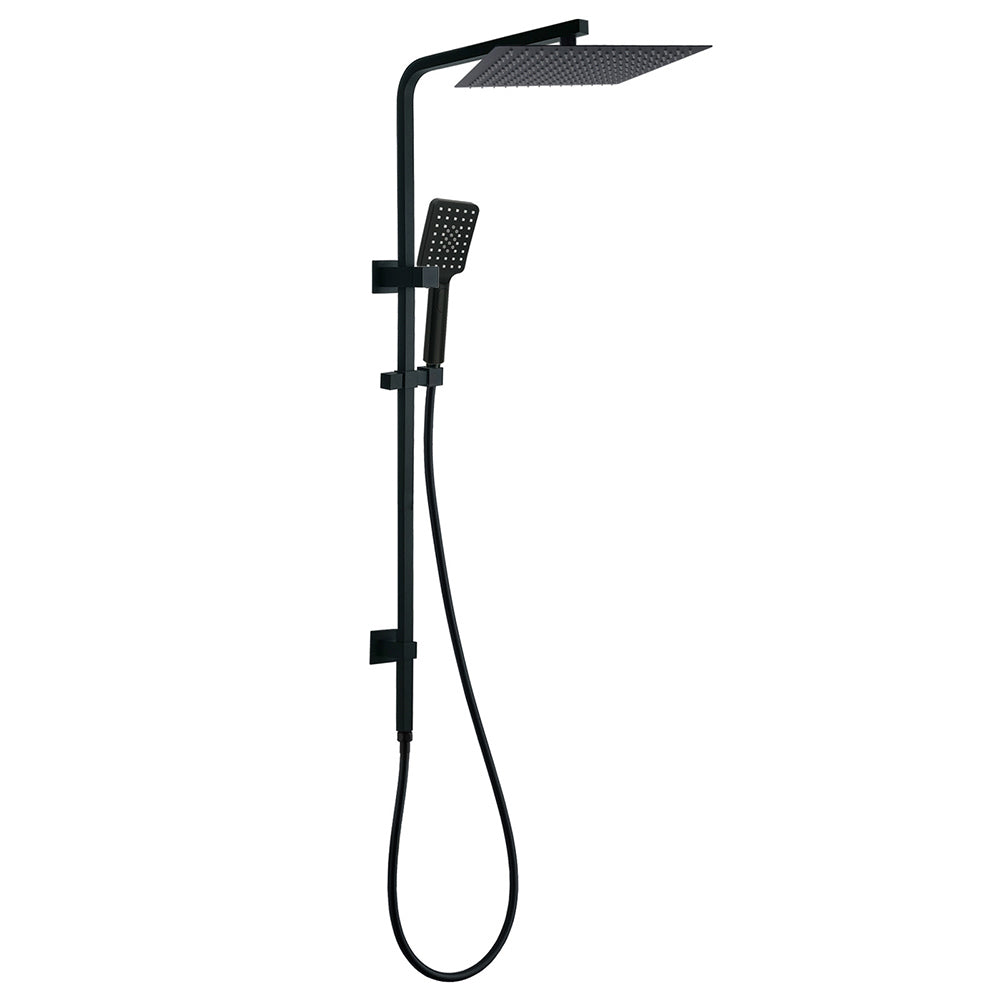 Shower Heads & Screens: Dual Shower Square Large 12" Rainfall Head 3 Modes Handheld Wall Rail Matt Black