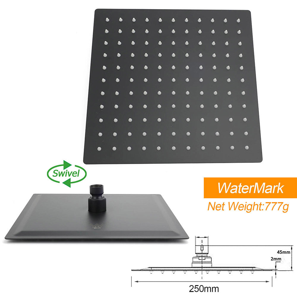 Shower Heads & Screens: Dual Shower Square Large 12" Rainfall Head 3 Modes Handheld Wall Rail Matt Black