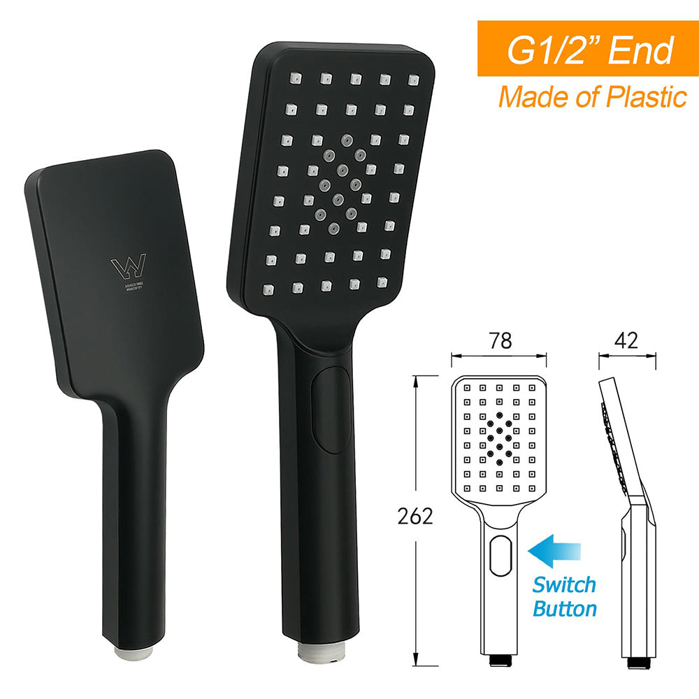 Shower Heads & Screens: Dual Shower Square Large 12" Rainfall Head 3 Modes Handheld Wall Rail Matt Black