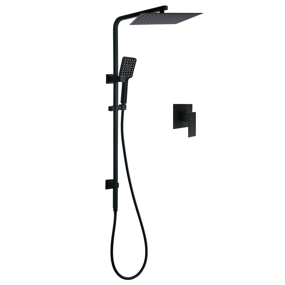 Shower Heads & Screens: Dual Shower Square Large 12" Rainfall Head 3 Modes Handheld Wall Rail Mixer Matt Black