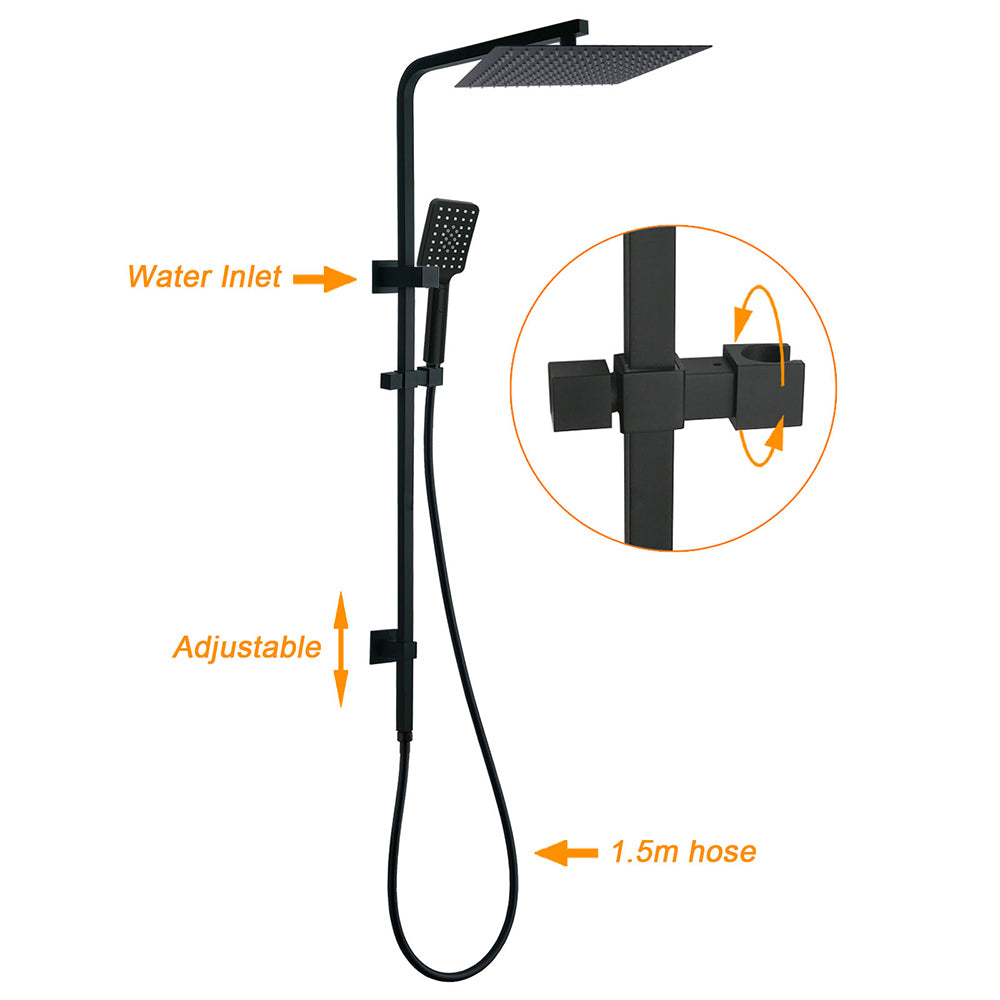 Shower Heads & Screens: Dual Shower Square Large 12" Rainfall Head 3 Modes Handheld Wall Rail Mixer Matt Black