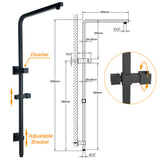 Shower Heads & Screens: Dual Shower Square Large 12" Rainfall Head 3 Modes Handheld Wall Rail Mixer Matt Black