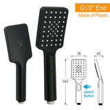 Shower Heads & Screens: Matt Black Dual Shower Square 10" Rain Head 3 Modes Handheld Silde Rail Arm Set
