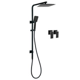 Shower Heads & Screens: Matt Black Dual Shower Square 10" Rain Head 3 Modes Handheld Brass Silde Rail Twin Taps