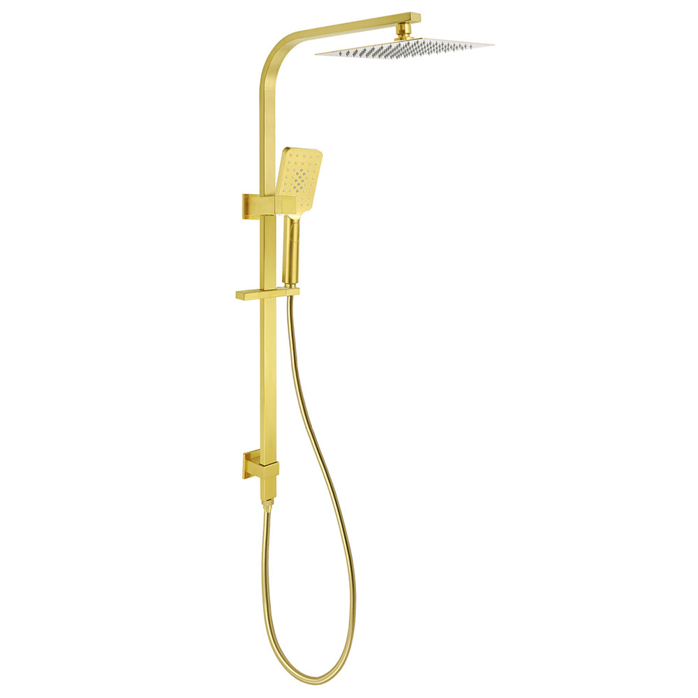 Shower Heads & Screens: Brushed Gold 2in1 Set 8" Square Rain Shower Head 3 Modes Handheld Silde Rail Arm